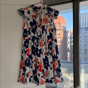 SHEIN Navy, Orange & White Floral Tiered Mini Dress